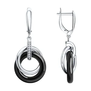 Серьги из серебра с керамическими вставками и фианитами