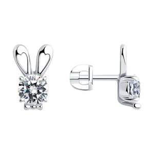 Серьги пусеты из серебра с фианитами