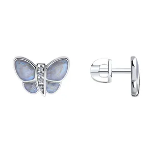 Серьги из серебра с фианитами и эмалью