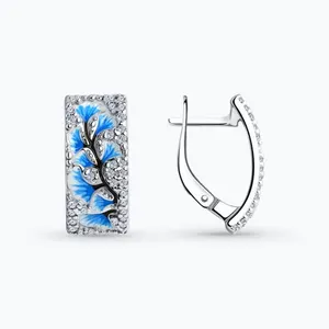 Серьги из серебра с фианитами и эмалью