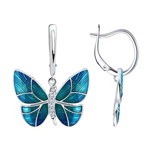 Серьги из серебра с фианитами и эмалью