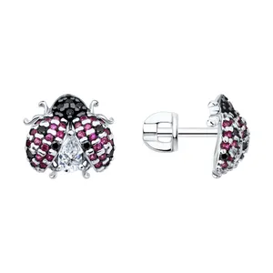 Серьги из серебра с корундами и фианитами