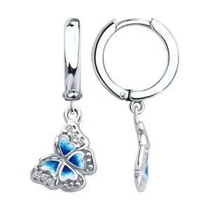 Серьги из серебра с фианитами и эмалью