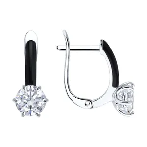 Серьги из серебра с фианитами и эмалью