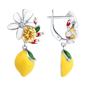 Серьги из серебра с фианитами и эмалью