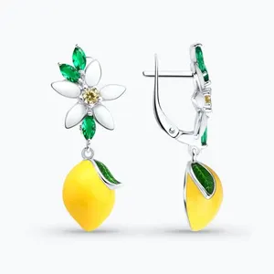 Серьги из серебра с фианитами и эмалью