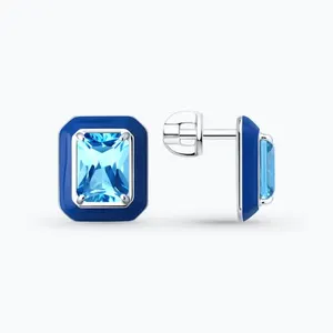 Серьги из серебра с фианитами и эмалью