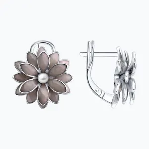 Серьги из серебра с синтетическим жемчугом и эмалью