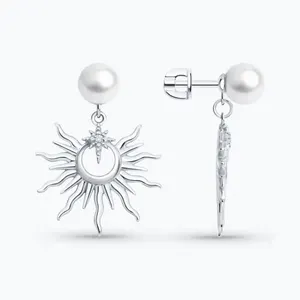 Серьги из серебра с синтетическим жемчугом и фианитами