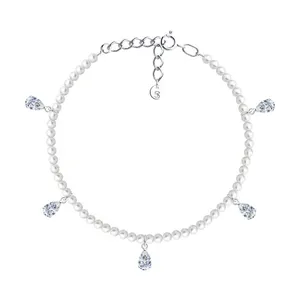 Браслет из серебра с синтетическим жемчугом и фианитами