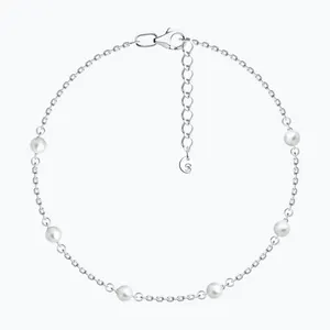 Браслет на ногу из серебра с синтетическим жемчугом