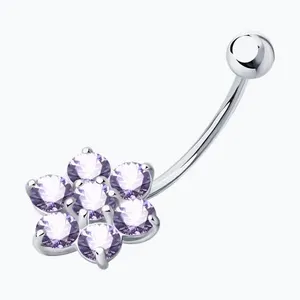 Пирсинг в пупок из серебра с сиреневыми фианитами