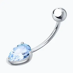 Пирсинг в пупок из серебра c каплевидным голубым фианитом