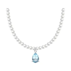 Колье из серебра с топазом и синтетическим жемчугом