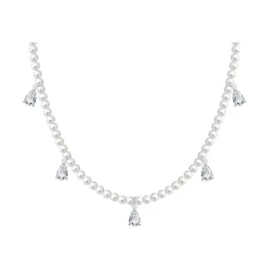 Колье из серебра с синтетическим жемчугом и фианитами