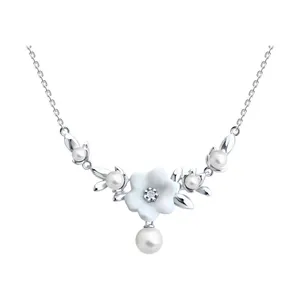 Колье из серебра с синтетическим жемчугом, фианитом и эмалью