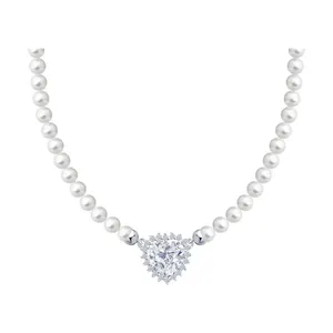 Колье из серебра с синтетическим жемчугом и фианитами