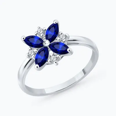 Кольцо из серебра с сапфирами и фианитами из серебро