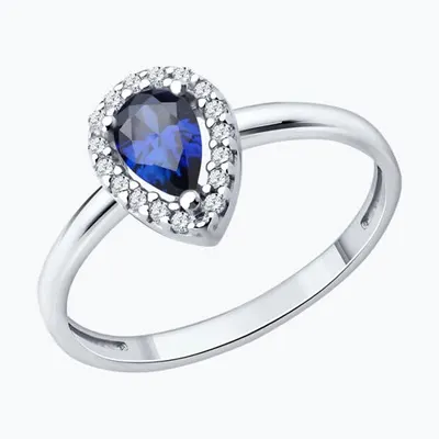 Кольцо из серебра с сапфиром и фианитами из серебро