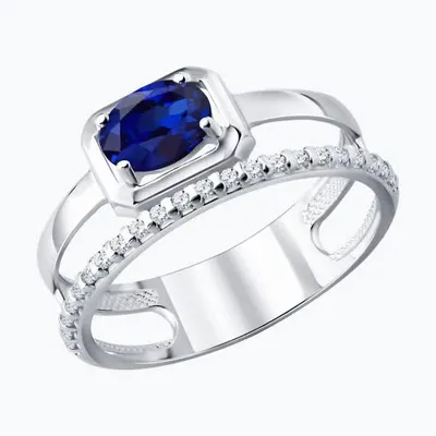 Кольцо из серебра с сапфиром и фианитами из серебро