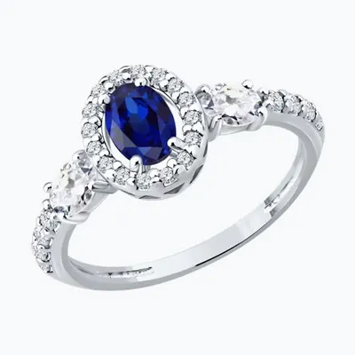 Кольцо из серебра с сапфиром и фианитами из серебро