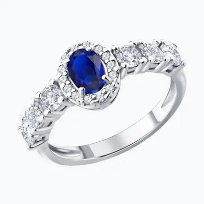 Кольцо из серебра с сапфиром и фианитами из серебро