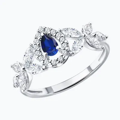 Кольцо из серебра с сапфиром и фианитами из серебро