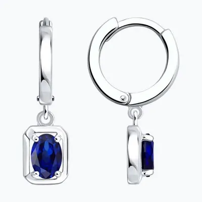 Серьги из серебра с сапфирами из родированное серебро