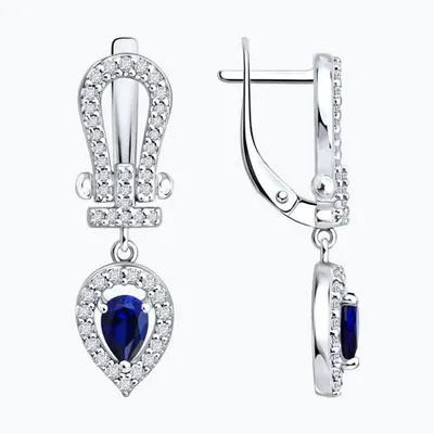 Серьги из серебра с сапфирами и фианитами из серебро