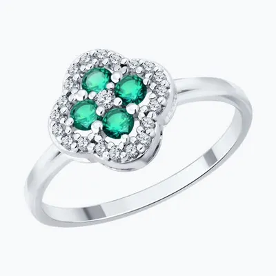 Кольцо из серебра с изумрудами и фианитами из серебро