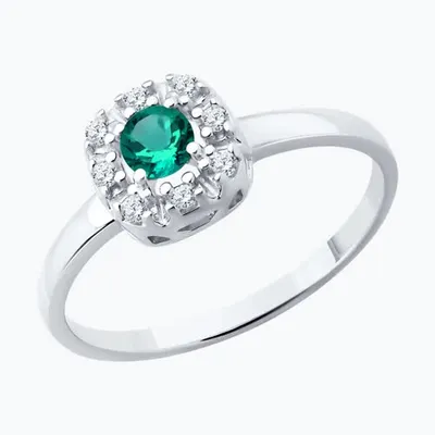 Кольцо из серебра с изумрудом и фианитами из серебро