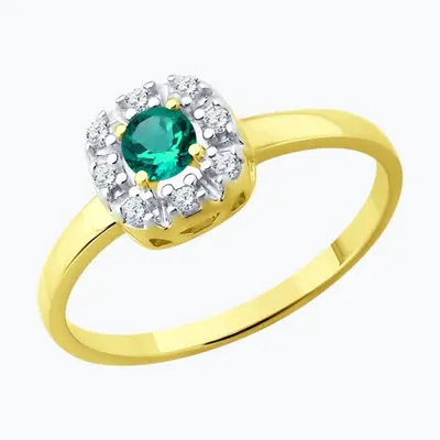 Кольцо из золочёного серебра с изумрудом и фианитами из серебро
