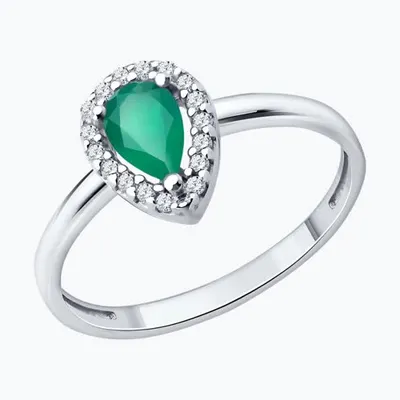 Кольцо из серебра с изумрудом и фианитами из серебро