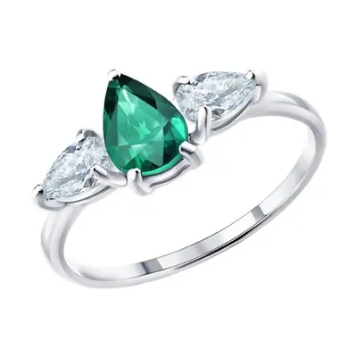 Кольцо из серебра с изумрудом и фианитами из серебро