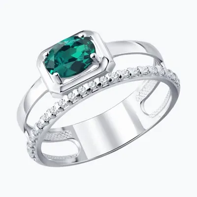 Кольцо из серебра с изумрудом и фианитами из серебро