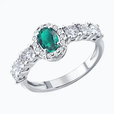 Кольцо из серебра с изумрудом и фианитами из серебро