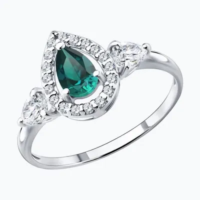 Кольцо из серебра с изумрудом и фианитами из серебро