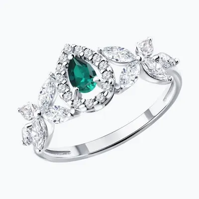 Кольцо из серебра с изумрудом и фианитами из серебро
