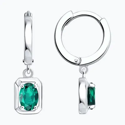 Серьги из серебра с изумрудами из серебро