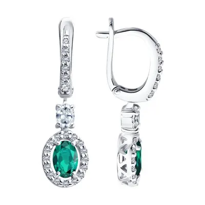 Серьги из серебра с изумрудами и фианитами из серебро