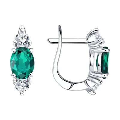 Серьги из серебра с изумрудами и фианитами из серебро