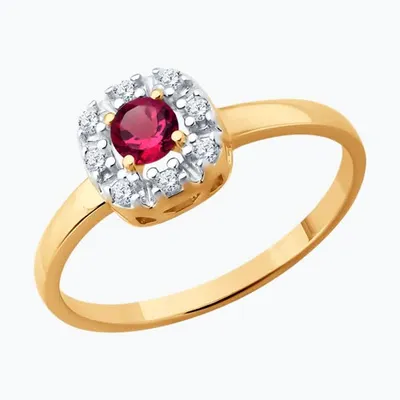 Кольцо из золочёного серебра с рубином и фианитами из серебро