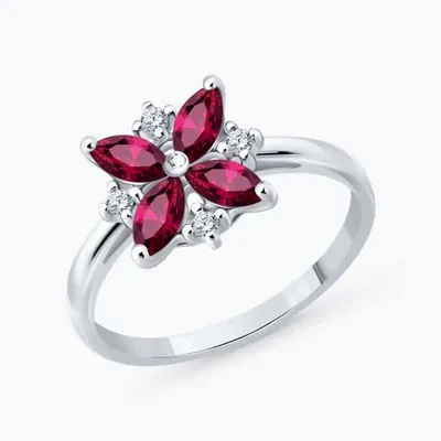 Кольцо из серебра с рубинами и фианитами из серебро