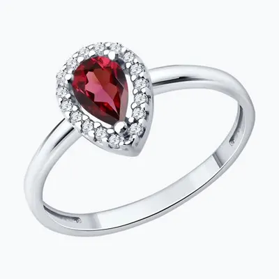 Кольцо из серебра с рубином и фианитами из родированное серебро