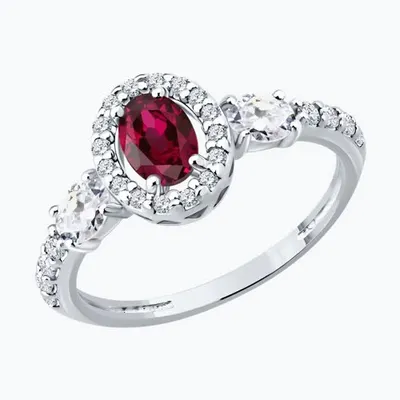 Кольцо из серебра с рубином и фианитами из серебро