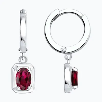Серьги из серебра с рубинами из родированное серебро