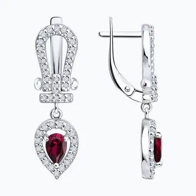 Серьги из серебра с рубинами и фианитами из серебро