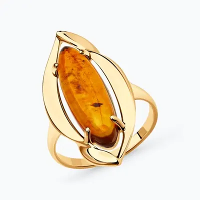 Кольцо из золочёного серебра с янтарём из серебро