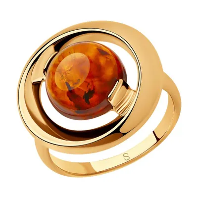 Кольцо из золочёного серебра с янтарём из серебро