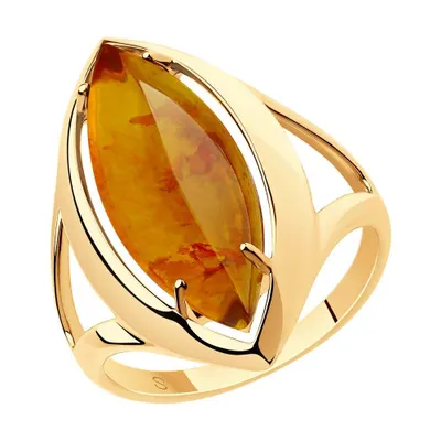 Кольцо из золочёного серебра с янтарём из серебро